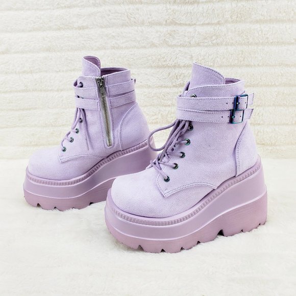 Lilac F Suede Platform Wedge Ankle Boots Shaker Vibe Stomper - Picture 7 of 10